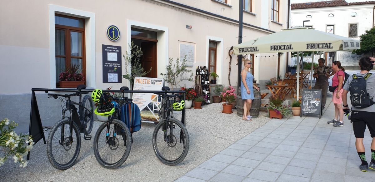 park up the E Bikes after 6 hours at the stunning medieval hil top village of Vipava Kriz.. park up the E Bikes after 6 hours at the stunning medieval hil top village of Vipava Kriz..