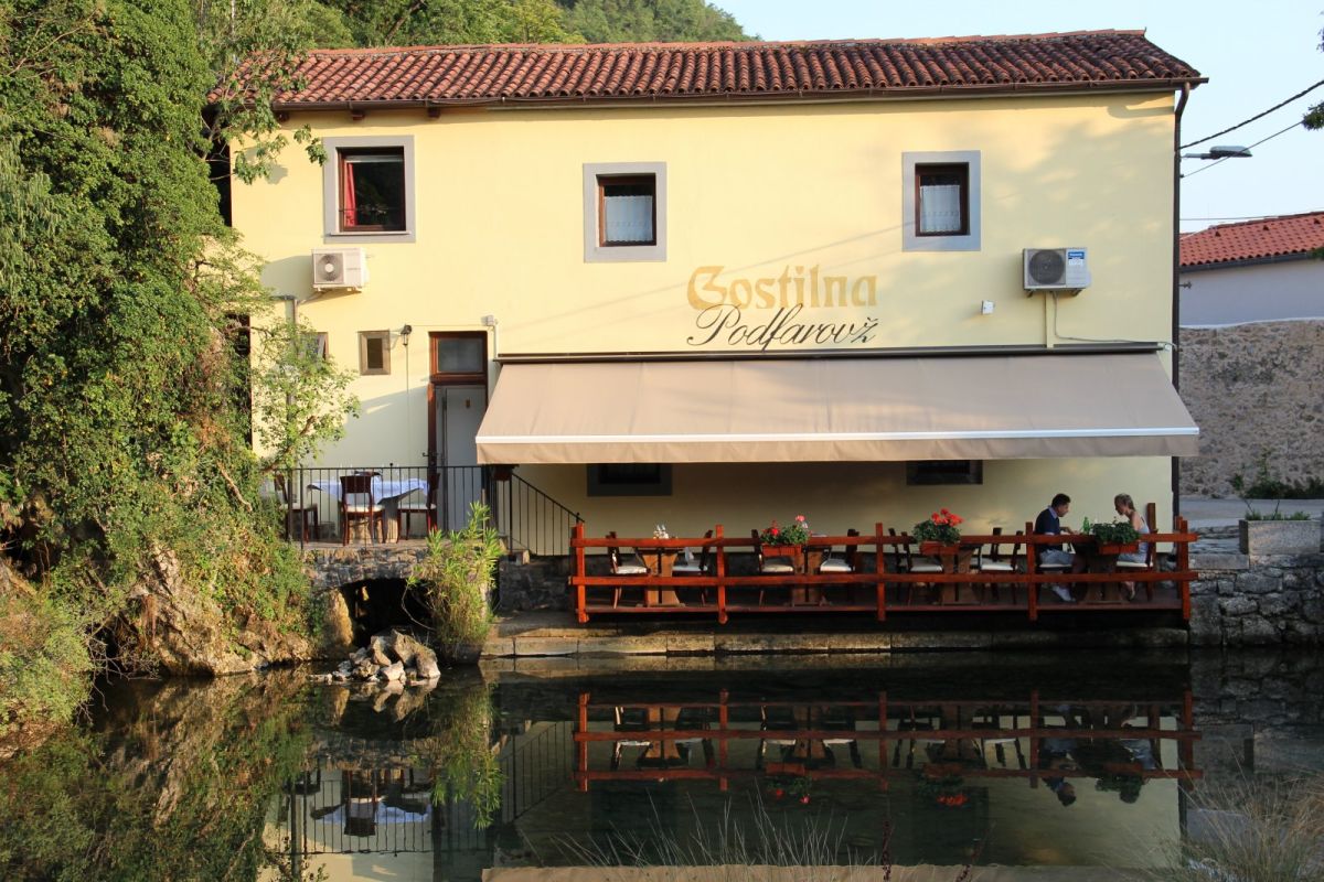 the river terrace at Podfavorz restarant in Vipava old town..