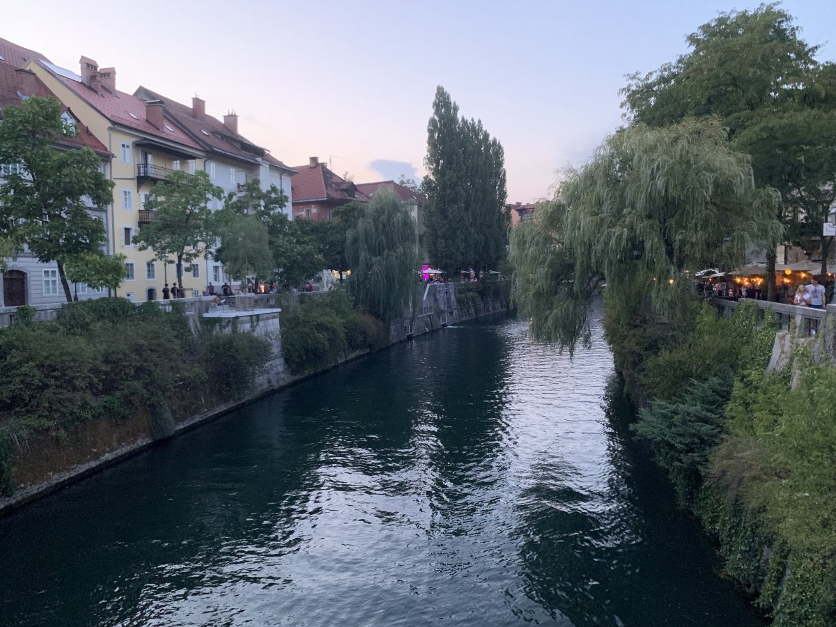 Riverside cafes in Ljubljana.. Riverside cafes in Ljubljana..