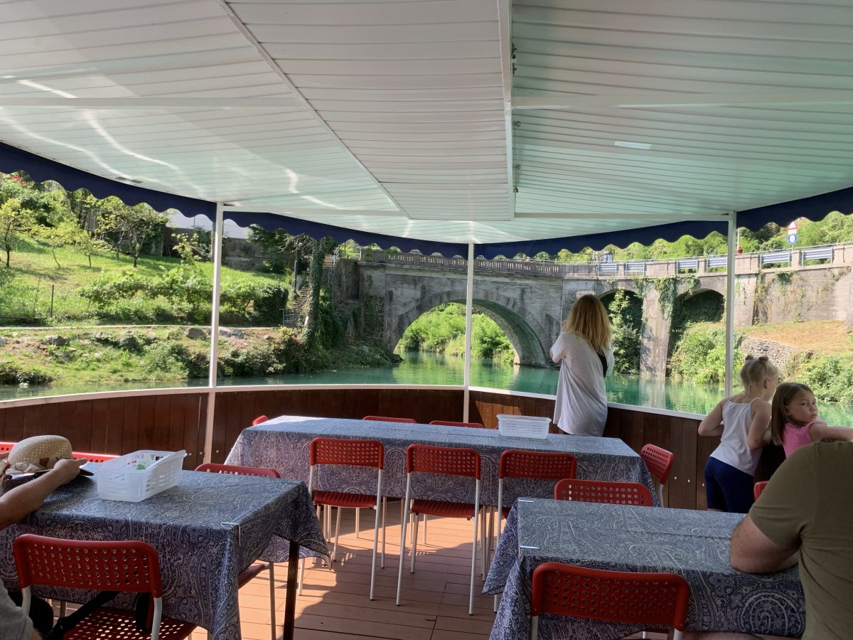 The boat ride starts by going under this bridge to an exclusive part of the uber beautiful Soca river.. The boat ride starts by going under this bridge to an exclusive part of the uber beautiful Soca river..