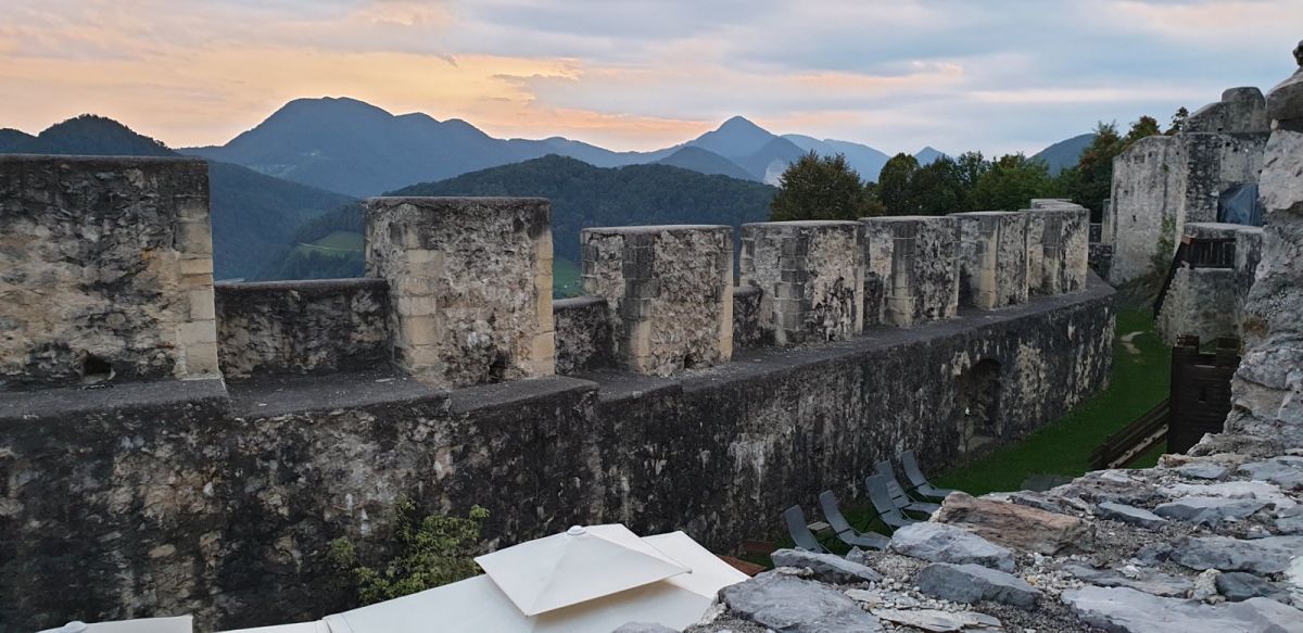 amazing sunset from the battlements of Celje castle with a glimpse of the fab castle cafe garden below.. amazing sunset from the battlements of Celje castle with a glimpse of the fab castle cafe garden below..