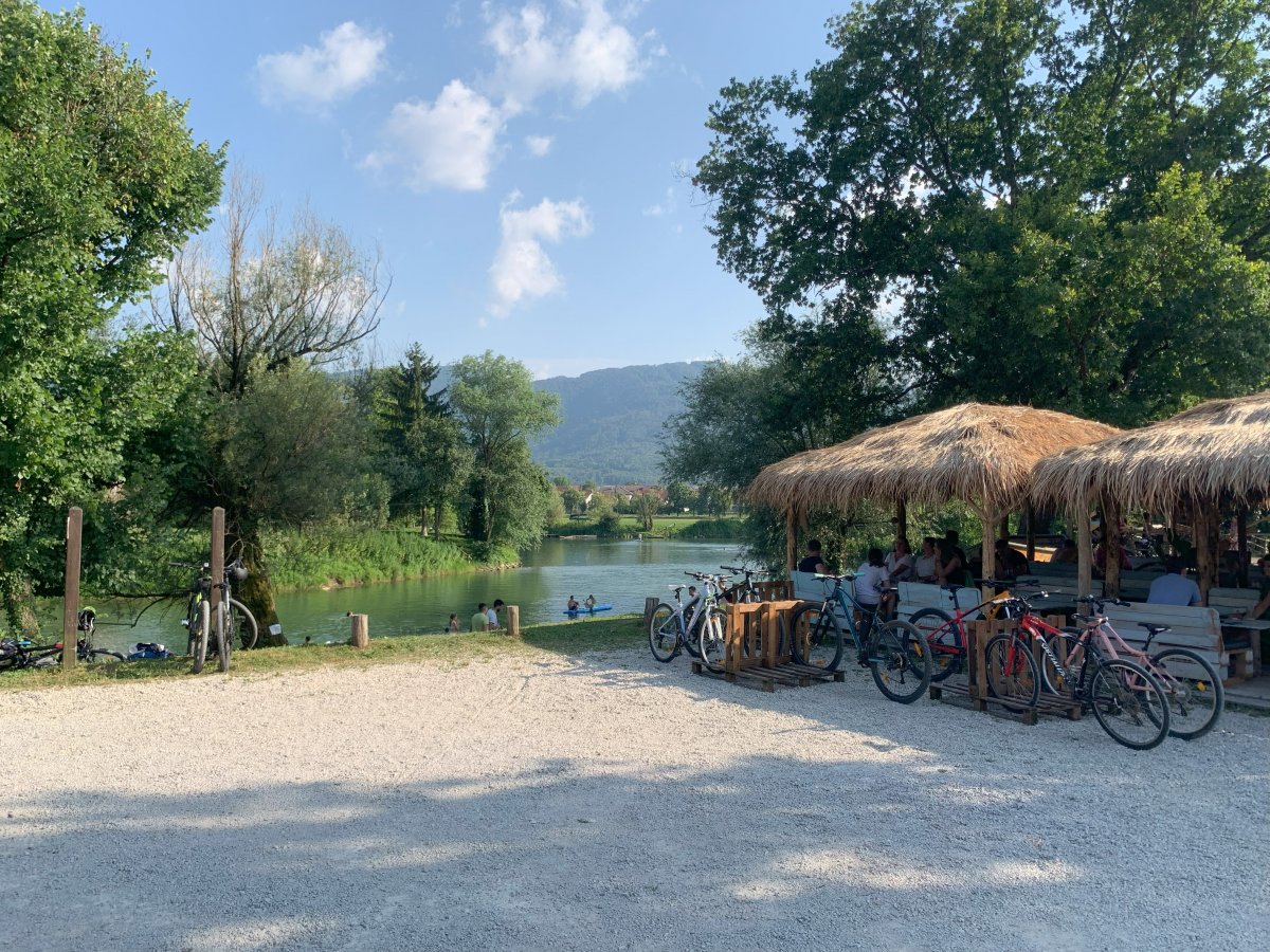 Bikes and boats to rent at the Hawaiian bar on the bottle Green river.. this is Green Slovenia Baby.. Bikes and boats to rent at the Hawaiian bar on the bottle Green river.. this is Green Slovenia Baby..