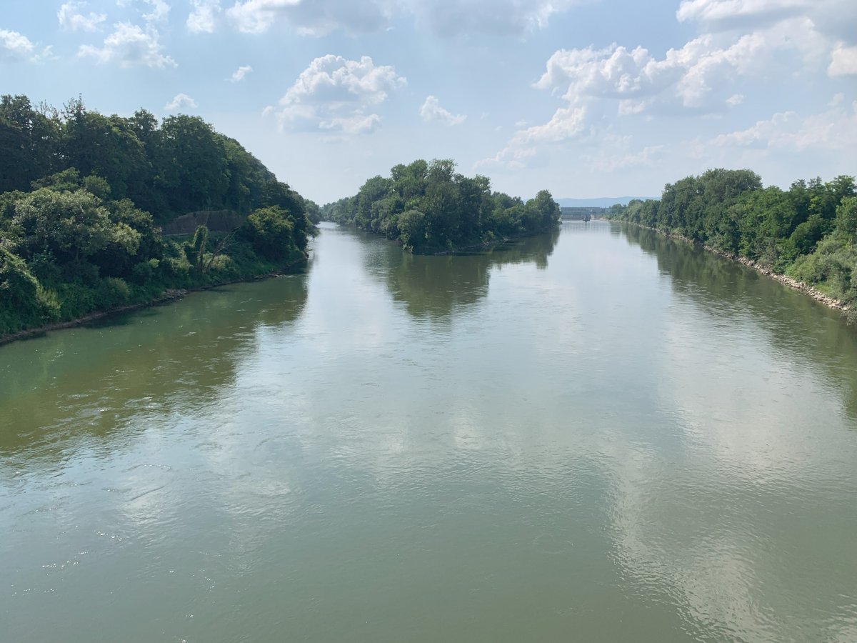the Krka river on the left finally flows into the Sava river on the right.. the Krka river on the left finally flows into the Sava river on the right..