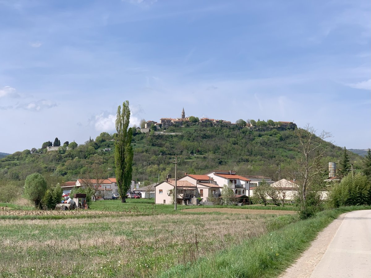 View of Buzet old town from the river..