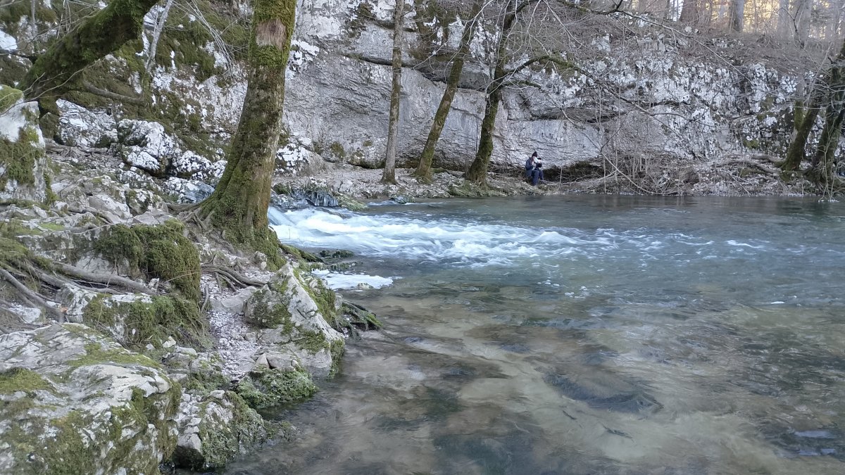Walk around the back of this stunning icy spring to stay on the path..