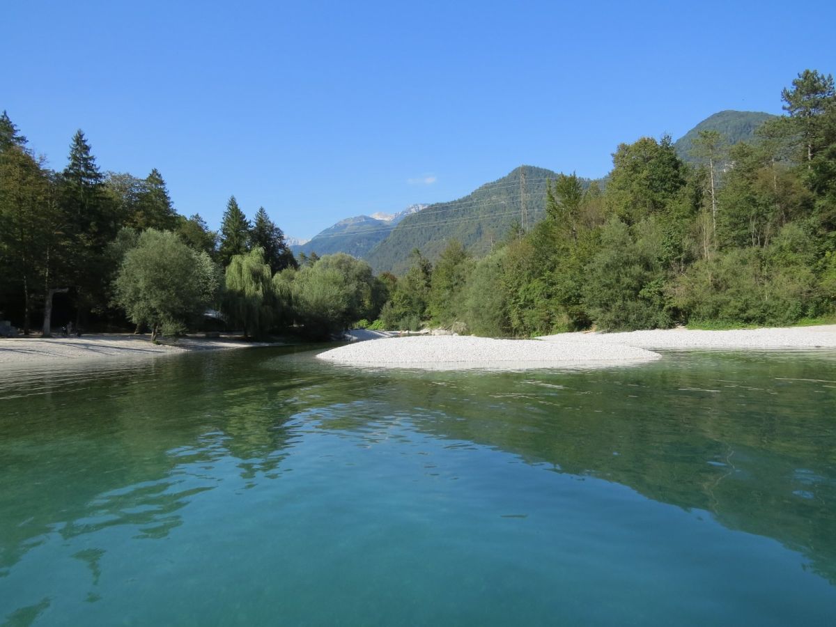 pretty little islands at the Tolminka river end of the Soca lake..