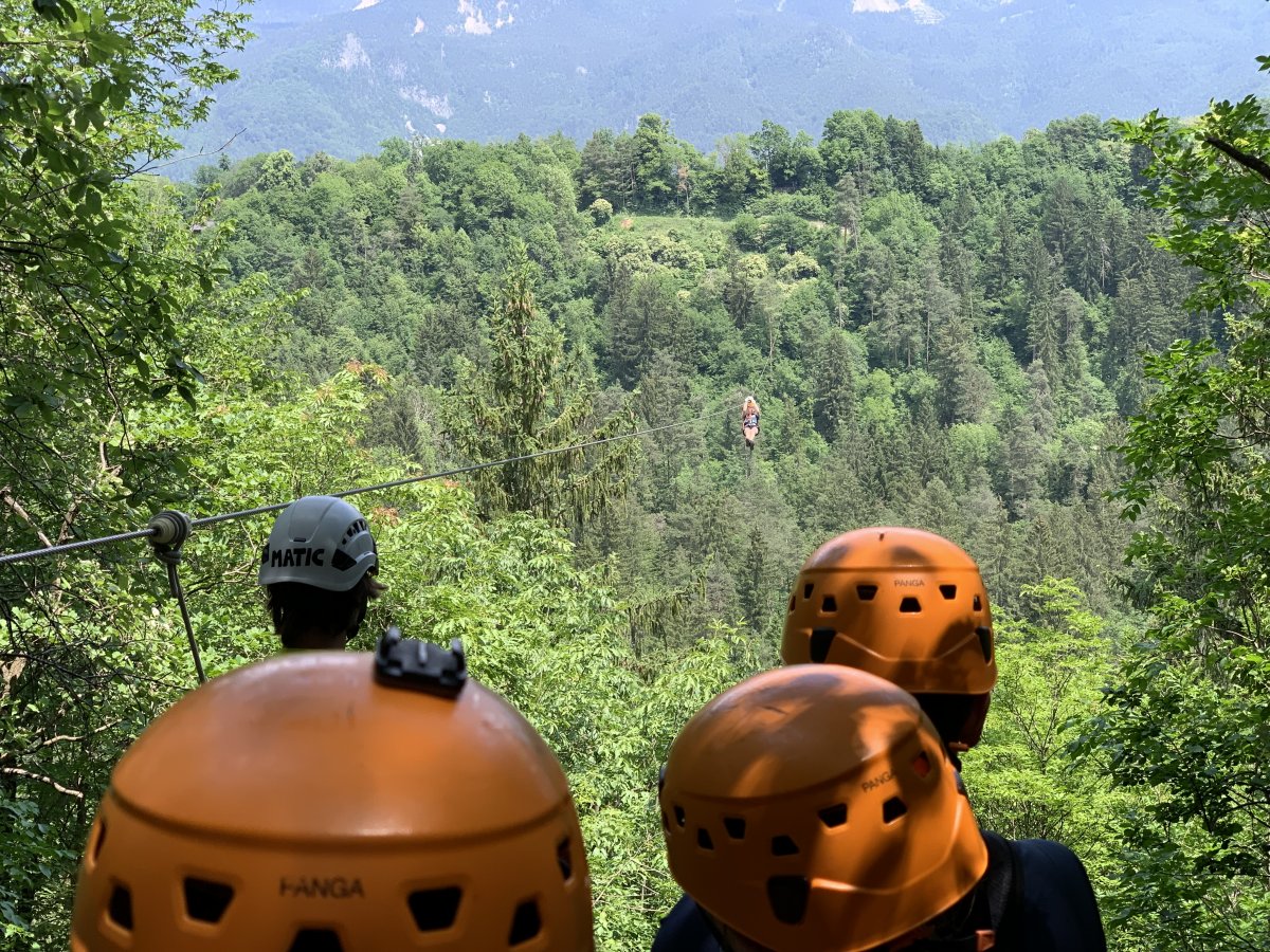 Zip Lining high above Bled