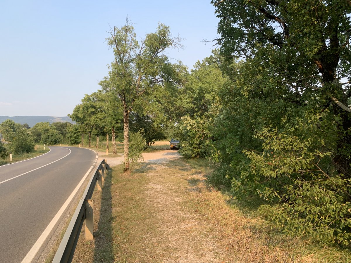 the small car park to look out for, on the right behind these trees is a massive massive hole.. the small car park to look out for, on the right behind these trees is a massive massive hole..