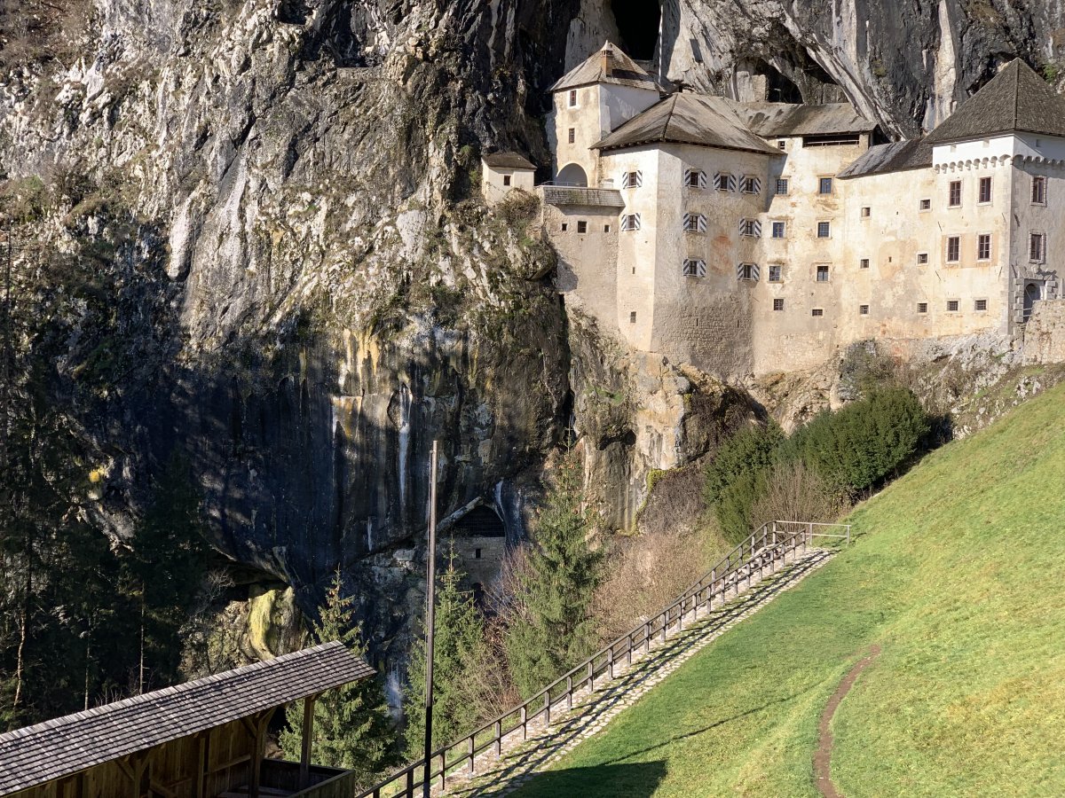 here is the path down to the secret Batcave under Predjama castle.. you can see the batcave entrance too.. here is the path down to the secret Batcave under Predjama castle.. you can see the batcave entrance too..