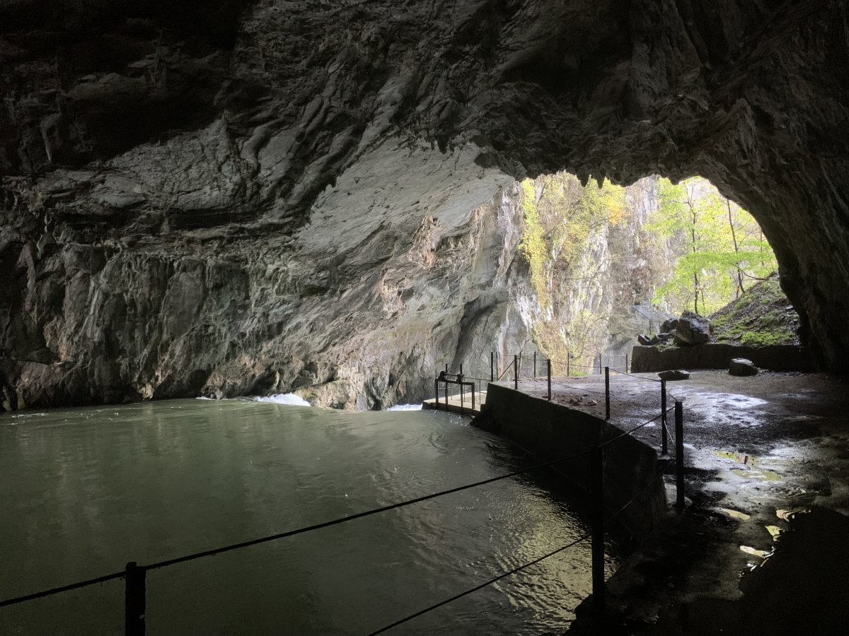 it is worth going inside the huge mouth of the Planina cave to see the mass of water flooding out.. it is worth going inside the huge mouth of the Planina cave to see the mass of water flooding out..