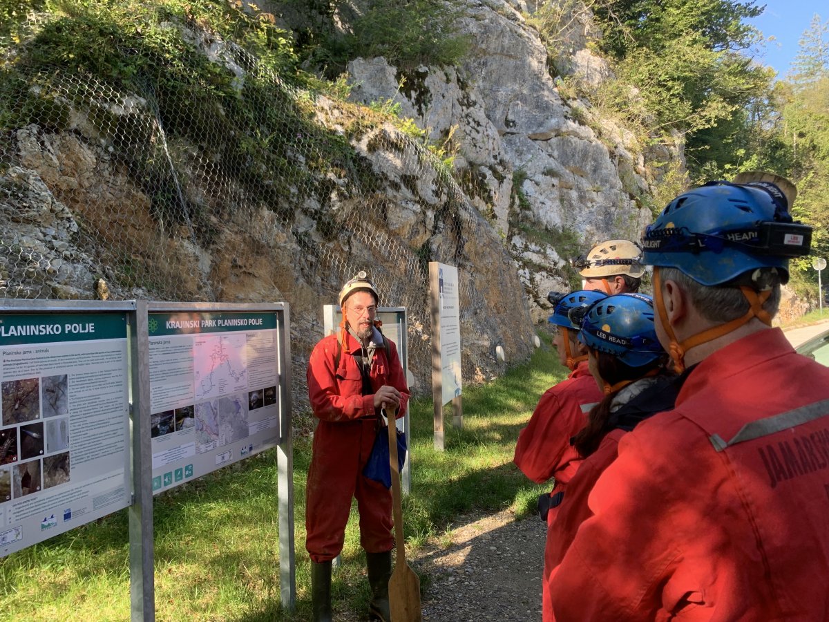 Carlos our guide expertly explains how special the Planina cave really is..
