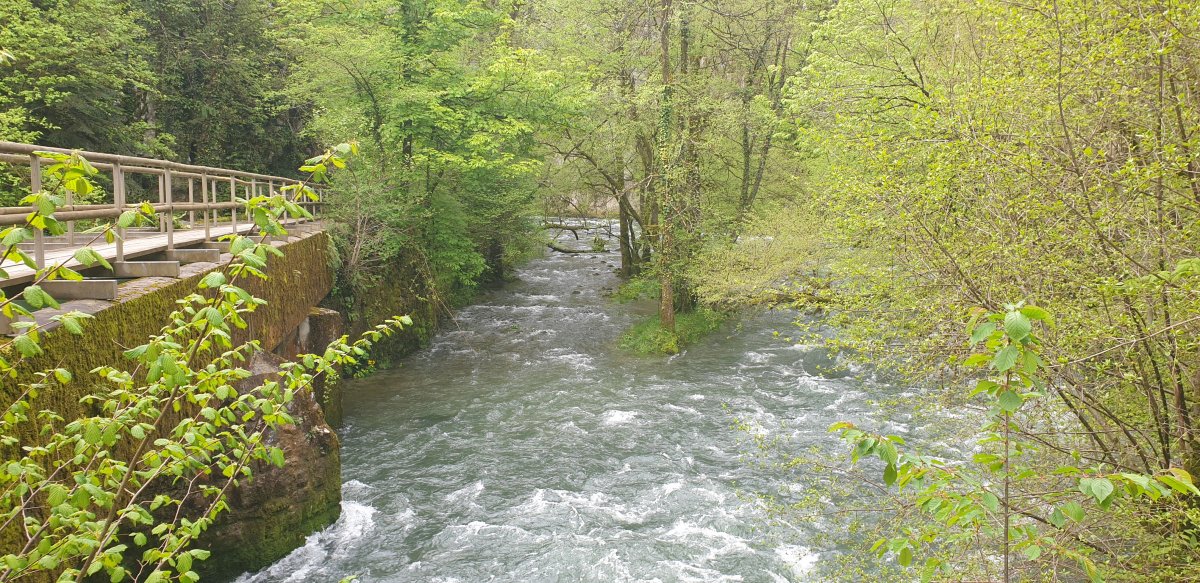the Unica River, or River of 7 Names, thunders out from the Planina Cave towards Rapunzel's Tower..