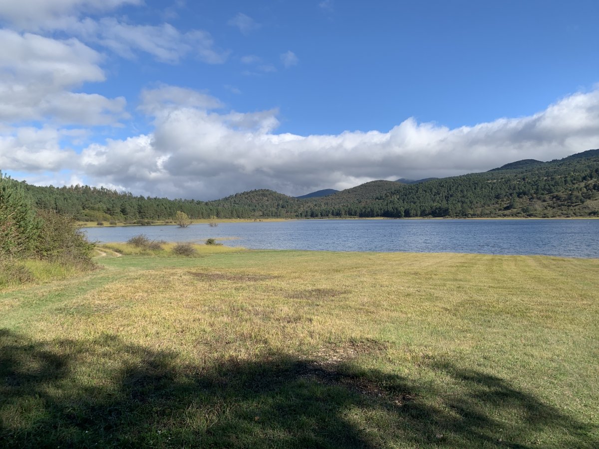 Petelinje Disappearing lake is has a clear forest border all around it like a circle.. Petelinje Disappearing lake is has a clear forest border all around it like a circle..