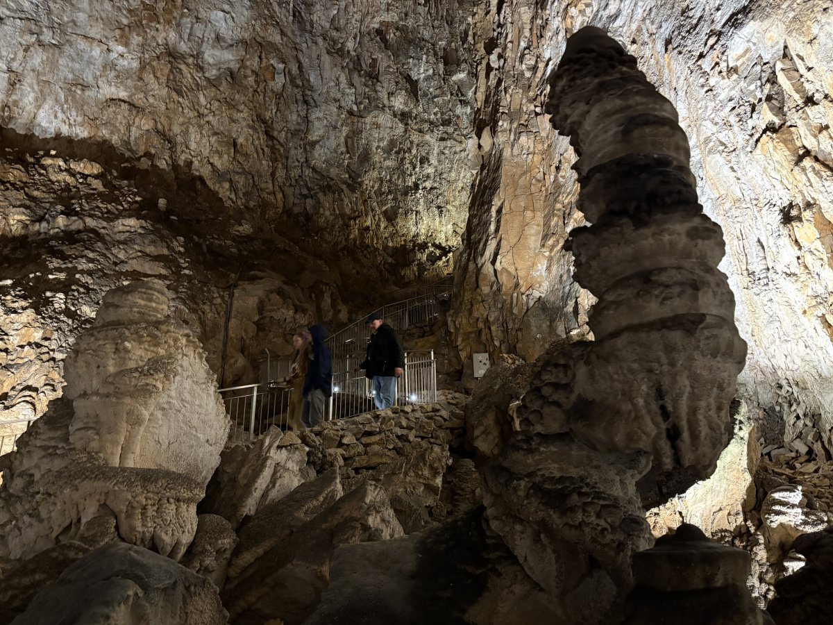 There are some particularly chunky stalegmite towers at the base of the cave.. There are some particularly chunky stalegmite towers at the base of the cave..