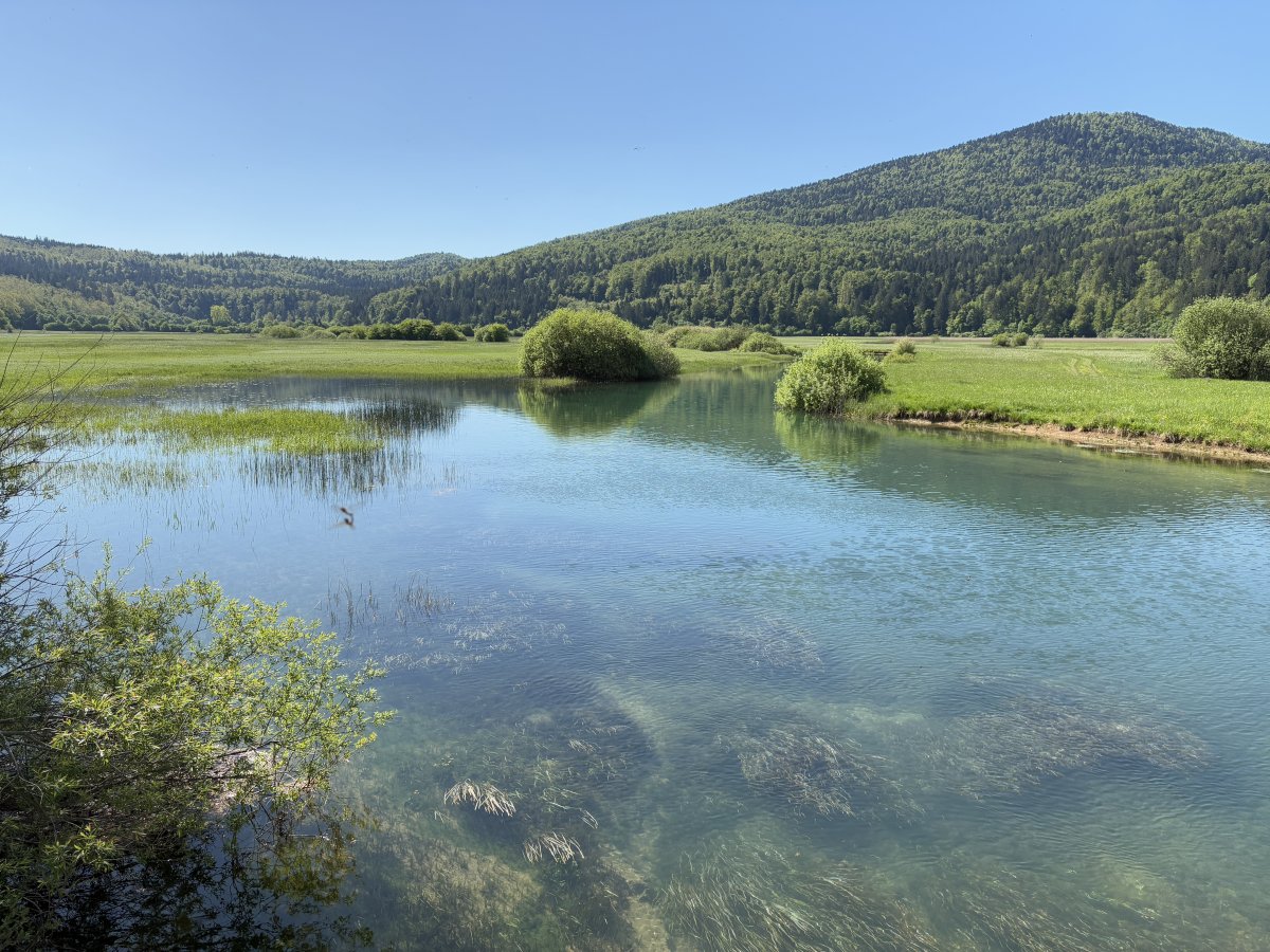 the river is always usually here, flowing from the far end of the lake to here, under the bridge..
